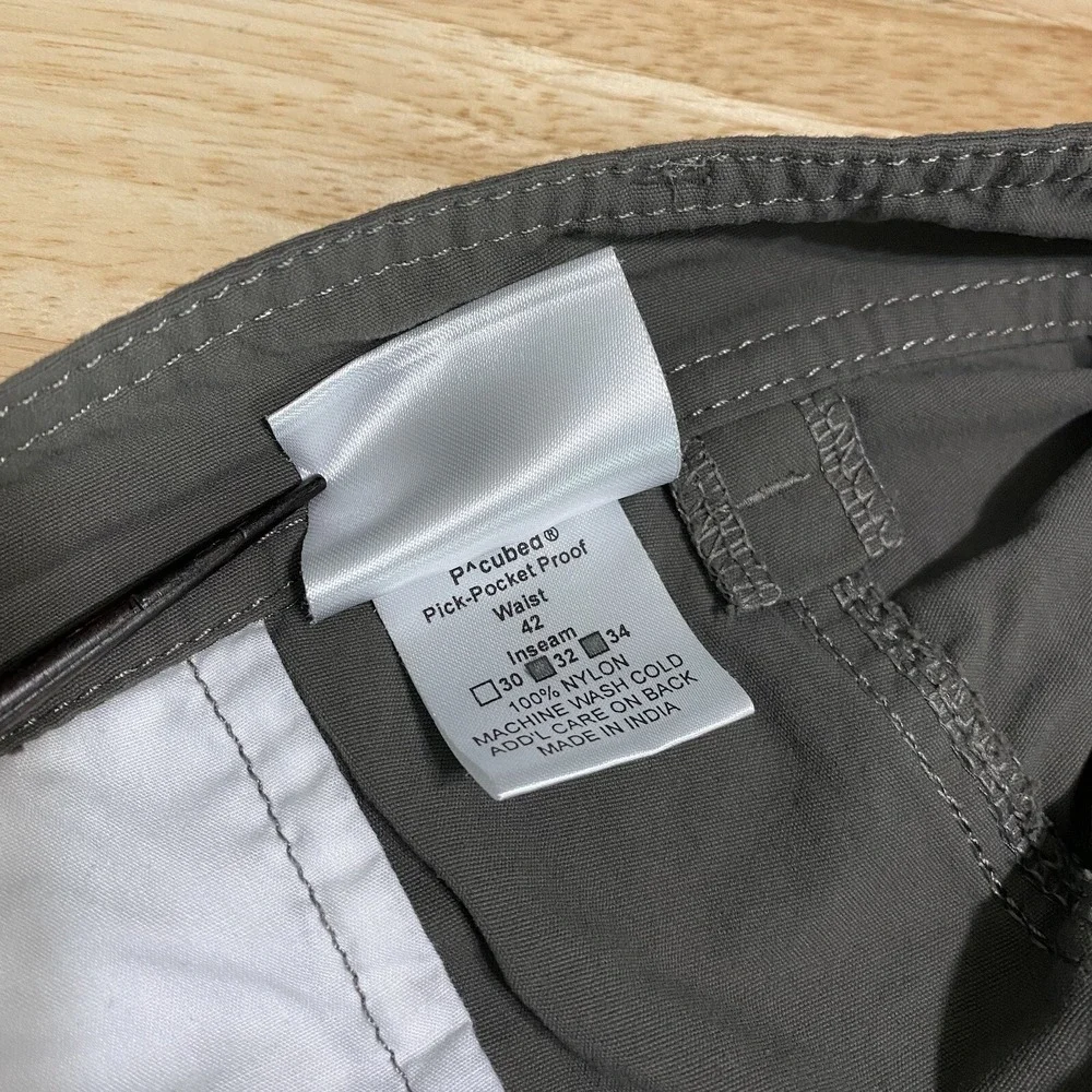 Clothing Arts Pants Men's Size 42 (42x32) Travel‎ Pants Pick-Pocket Proof Gray